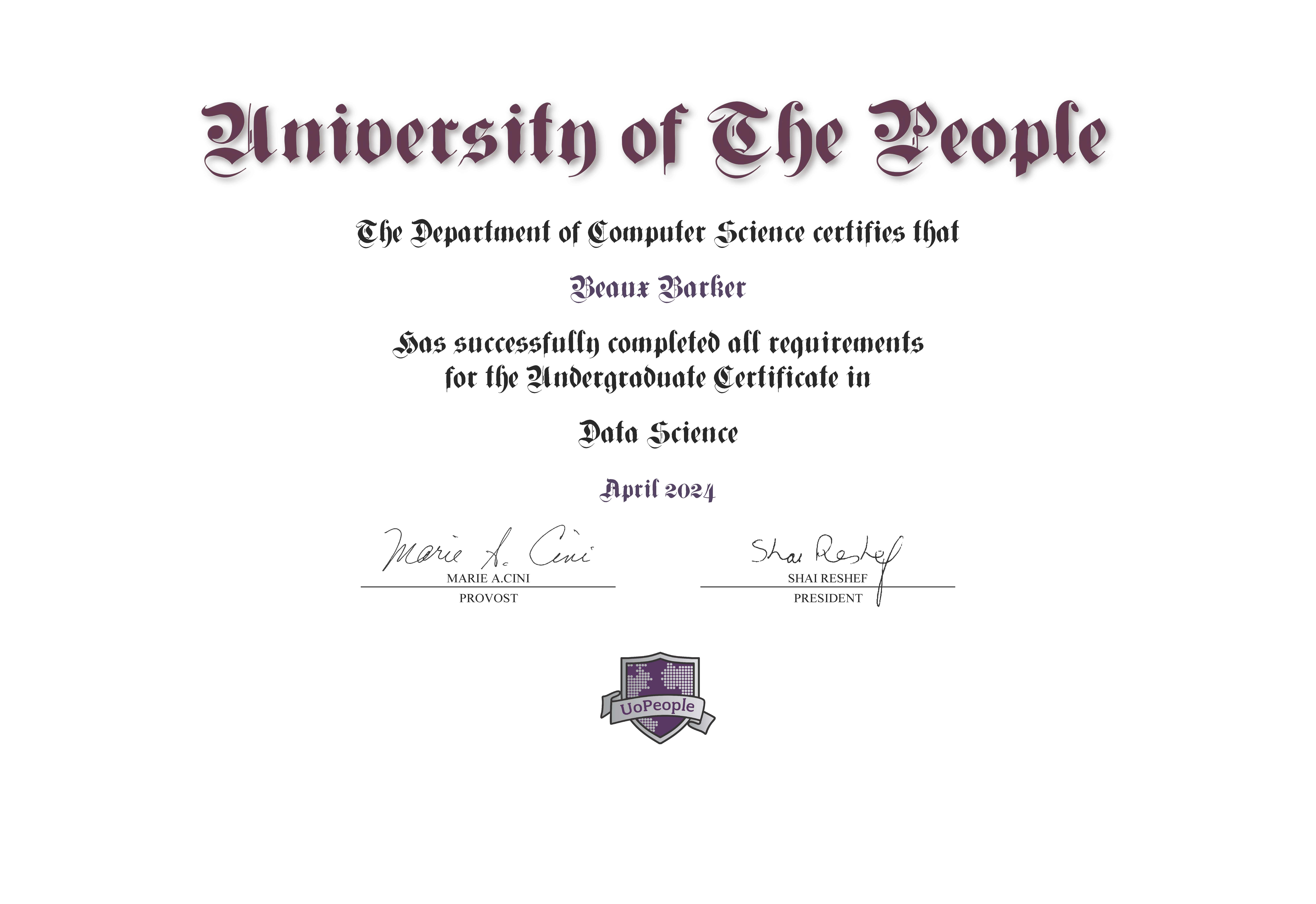 certificate for data science